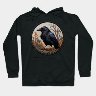 Autumn Crow Embroidered Patch Hoodie